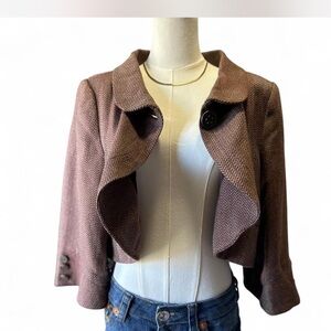 Y2K Short Blazer Bolero Swing Jacket in Burgundy Cream Herringbone Size Large